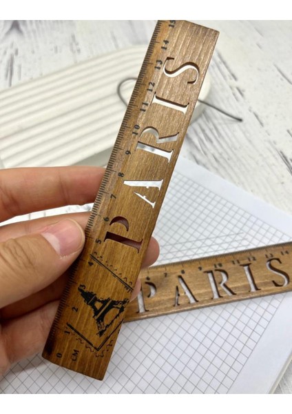 Paris Desenli Vintage Ahşap Cetvel / Yer Imi