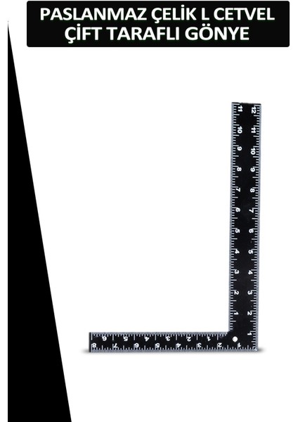 Paslanmaz Çelik L Cetvel Metal Çift Taraflı Gönye 20*30 cm