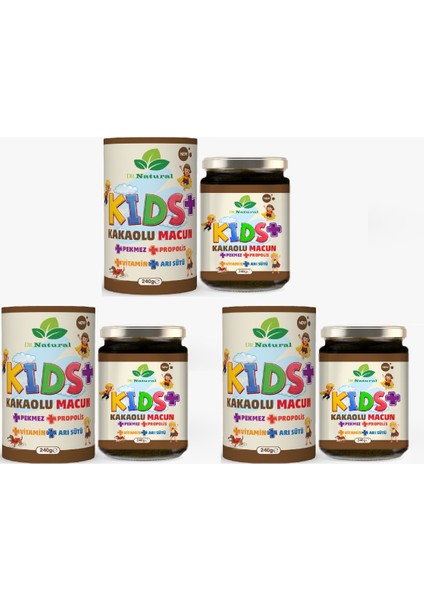 Dr. Natural Kids Çocuk Macunu Kakao - Arı Sütü - Propolis - Pekmez ve Vitamin 240 Gr. ( 3 Adet )