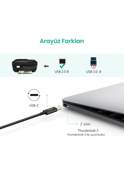 USB Type-C To USB B Yazıcı Kablosu 2 Metre Siyah modelleri