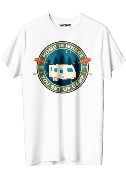 Erkek Karavan Kamp Temalı Regular Tişört