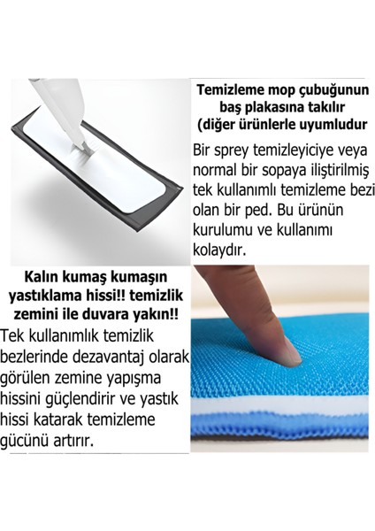 Wizmop Yapışkanlı Paspas Mop Pedi ve Tek Kullanımlık Mikrofiber Sihirli Temizlik Bezi Seti