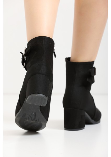 Kadın Siyah Süet Çift Toka Detaylı Kısa Bot fırsatları