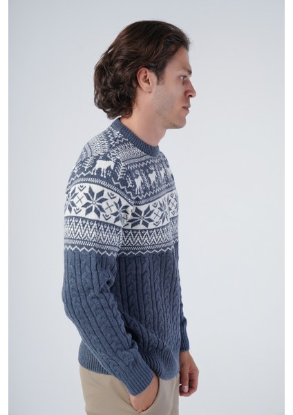 Erkek Saç Örgülü Jakarlı Geyik Desenli Bisiklet Yaka Triko Yün Kazak TRIST-5311 fiyatları