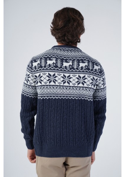 Erkek Saç Örgülü Jakarlı Geyik Desenli Bisiklet Yaka Triko Yün Kazak TRIST-5311 modelleri