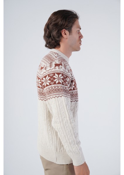 Erkek Saç Örgülü Jakarlı Geyik Desenli Bisiklet Yaka Triko Yün Kazak TRIST-5311 fiyatları