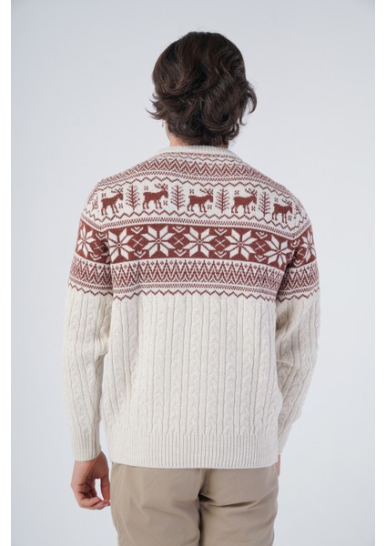 Erkek Saç Örgülü Jakarlı Geyik Desenli Bisiklet Yaka Triko Yün Kazak TRIST-5311 modelleri