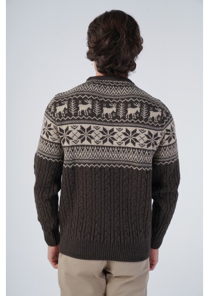 Erkek Saç Örgülü Jakarlı Geyik Desenli Bisiklet Yaka Triko Yün Kazak TRIST-5311 fiyatları