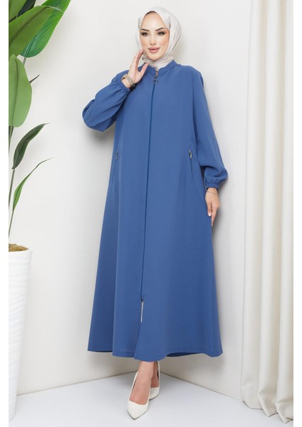 Arma Detaylı Büyük Beden Ferace İndigo HM2257
