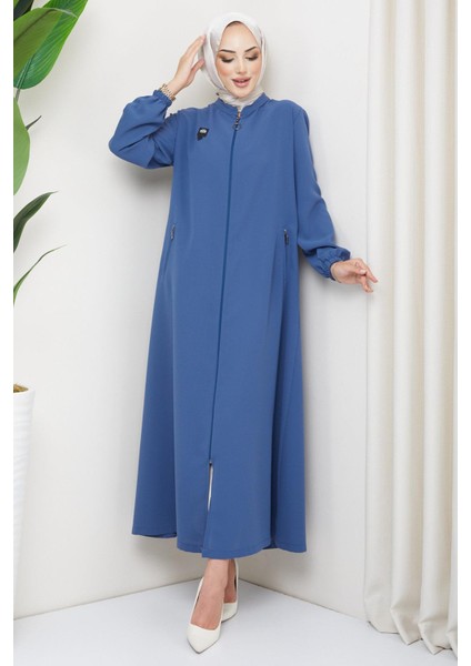 Arma Detaylı Büyük Beden Ferace İndigo HM2257 modelleri