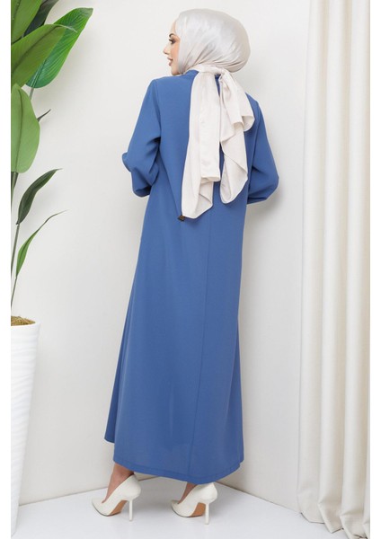 Arma Detaylı Büyük Beden Ferace İndigo HM2257 indirimleri