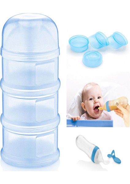Babyjem Katlı Toz Mama Kabı Mavi + Sıkmalı Kaşık Mavi 90 ml - Özel Koruyucu Kapaklı