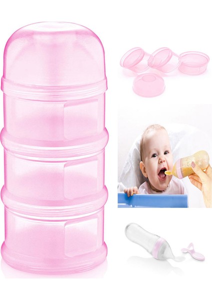Babyjem Katlı Toz Mama Kabı Pembe + Sıkmalı Kaşık Pembe 90 ml - Özel Koruyucu Kapaklı