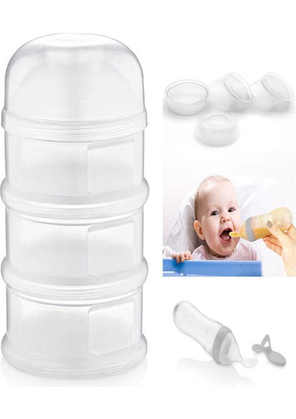 Babyjem Katlı Toz Mama Kabı Beyaz + Sıkmalı Kaşık Gri 90 ml - Özel Koruyucu Kapaklı