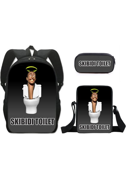 Skibidi Tuvalet Tuvalet Baskı Ilkokul Öğrencileri Üç Parçalı Okul Çantası Büyük Kapasiteli Polyester Sırt Çantası (Yurt Dışından)