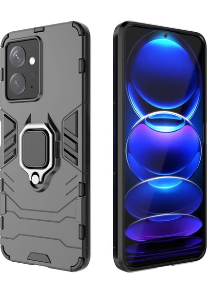 Xiaomi Redmi Note 12R Pro Batman Serisi Yüzük Standlı Armor Kılıf - Siyah AL3349