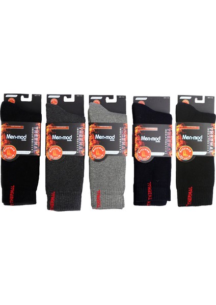 Erkek 5 Li Karma Paket (Siyah-Gri-Antrasit-Lacivert-Füme) Dikişsiz Burun Termal Çorap 644005
