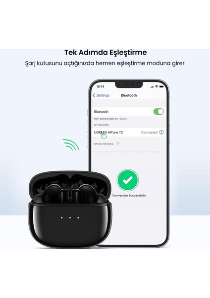 HiTune T3 Aktif Gürültü Engelleyici Kablosuz Kulak İçi Kulaklık, Siyah - 90401