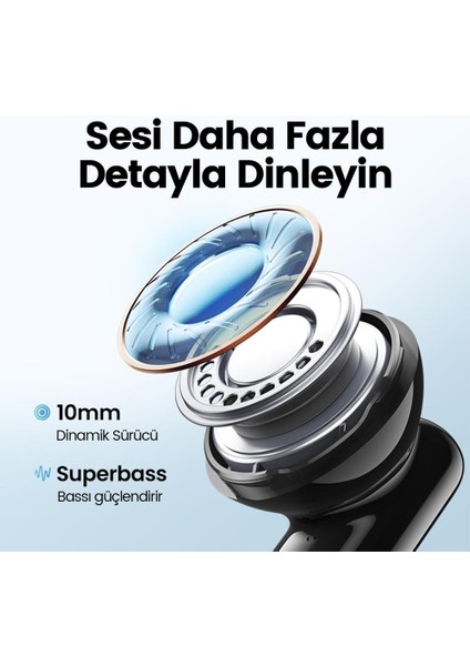 HiTune T3 Aktif Gürültü Engelleyici Kablosuz Kulak İçi Kulaklık, Siyah - 90401
