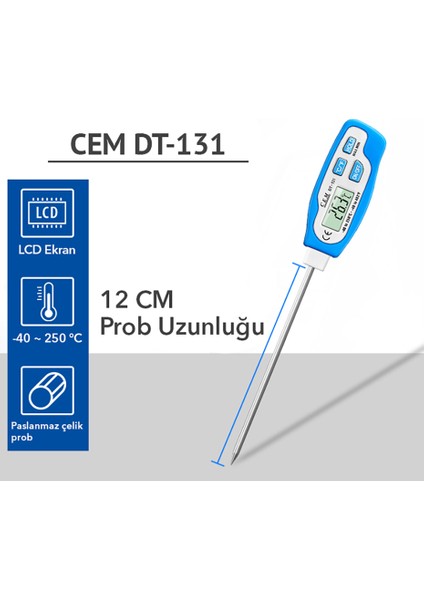 DT-131 Saplama Problu Gıda Termometresi, Dijital Mutfak Termometresi