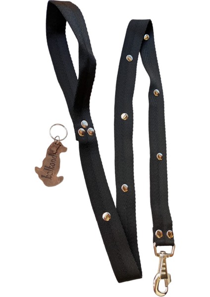 Köpek gezdirme tasması siyah kolon metal zımbalı kalın kancalı genişlik:2,5cm gezdirme kayışı:120cm dog leash B3-11