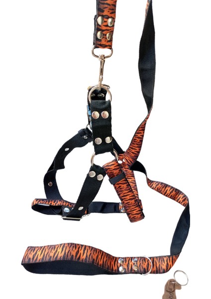 Köpek göğüs tasması ve kayışlı set siyah turuncu kolon göğüs ölçüsü:45-80cm ayarlamalı gezdirme kayışı:120cm dog harness TB3-14