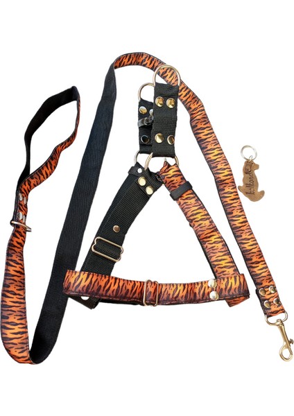 Köpek göğüs tasması ve kayışlı set siyah turuncu kolon göğüs ölçüsü:45-80cm ayarlamalı gezdirme kayışı:120cm dog harness TB3-14