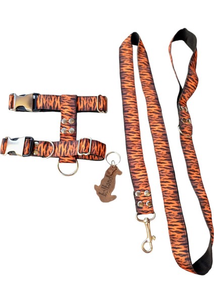 Köpek göğüs tasması ve kayışlı set H tipi küçük ırk turuncu siyah göğüs ölçüsü:25-40cm ayarlamalı gezdirme kayışı:120cm dog harness TB3-12