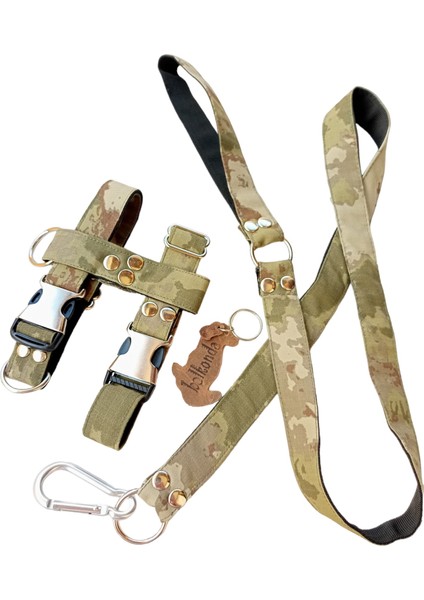 Köpek göğüs tasması ve kayışlı takım kamuflaj kumaş H tipi göğüs ölçüsü:25-40cm ayarlamalı gezdirme kayışı:120cm dog harness TB3-13
