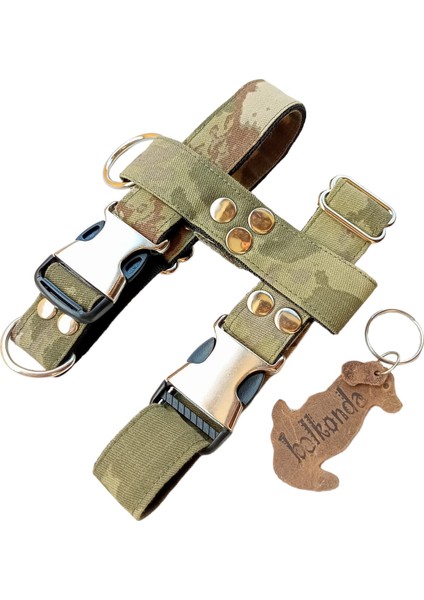 Köpek göğüs tasması ve kayışlı takım kamuflaj kumaş H tipi göğüs ölçüsü:25-40cm ayarlamalı gezdirme kayışı:120cm dog harness TB3-13