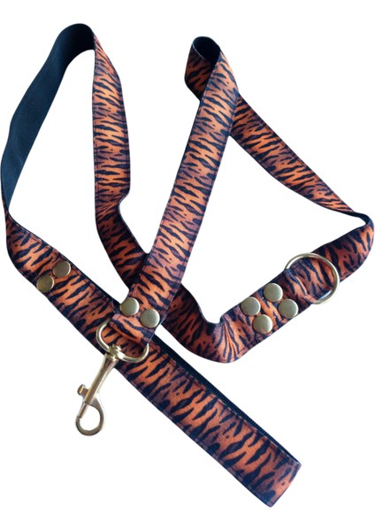 Köpek göğüs tasması ve kayışlı set H tipi küçük ırk turuncu siyah göğüs ölçüsü:25-40cm ayarlamalı gezdirme kayışı:120cm dog harness TB3-12