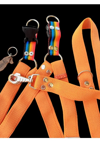 Köpek göğüs tasması kayışlı set turuncu kolon genişlik:3cm göğüs ölçüsü:40-75cm ayarlamalı gezdirme kayışı:120cm dog harness TB3-10