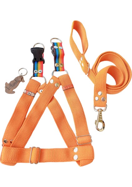 Köpek göğüs tasması kayışlı set turuncu kolon genişlik:3cm göğüs ölçüsü:40-75cm ayarlamalı gezdirme kayışı:120cm dog harness TB3-10