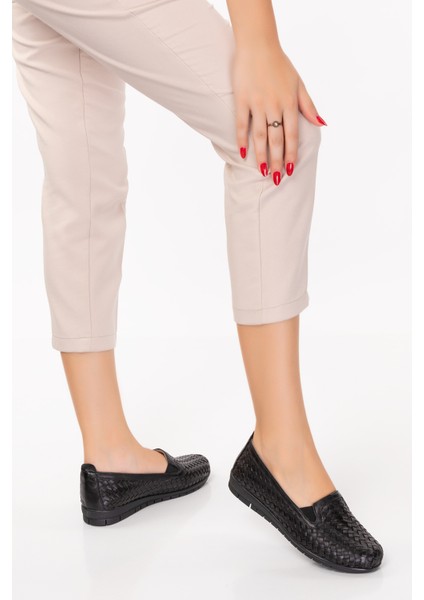 Kadın Deri Siyah Örgü Ortopedik Taban Ayakkabı fiyatları