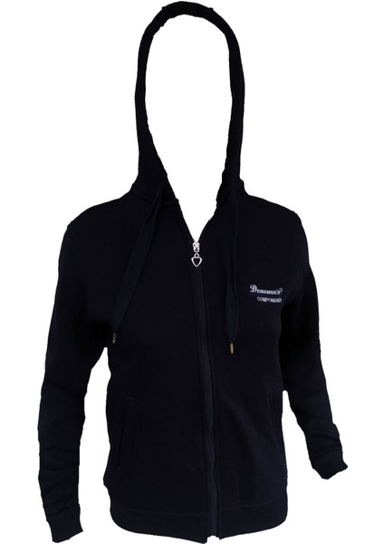 Lacivert Kadın Üç Iplik Şardonlu Uzun Kol Flato Cepli Fermuarlı Kapşonlu Spor Ceket 403