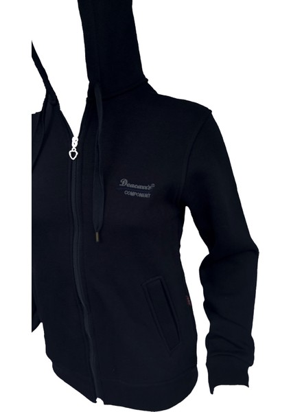 Lacivert Kadın Üç Iplik Şardonlu Uzun Kol Flato Cepli Fermuarlı Kapşonlu Spor Ceket 403 fiyatları