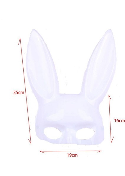 Uzun Plastik Tavşan Maskesi Yetişkin Çocuk Uyumlu Beyaz Renk 1 Adet Halloweenbrideretro