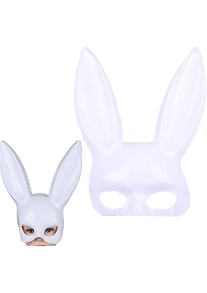 Uzun Plastik Tavşan Maskesi Yetişkin Çocuk Uyumlu Beyaz Renk 1 Adet Halloweenbrideretro fiyatları