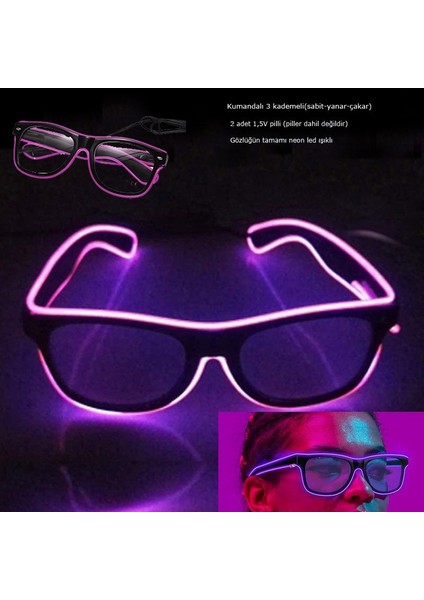 105 cm Kablo Kumandalı Neon Çepeçevre LED Işıklı Parti Gözlüğü Mor Renk 1 Adet Hawaretrohallow fiyatları