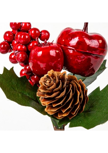 Yılbaşı Çiçeği Pike Berry Dalı Elma Kozalak Nar Dekorlu Kırmızı-Yeşil fiyatları