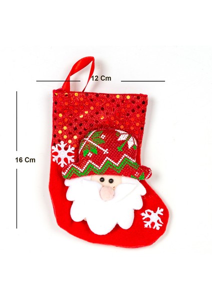 Yılbaşı Süsü Çorap Parlak Pullu Noel Baba Figürlü Kırmızı 12X16 Cm. modelleri