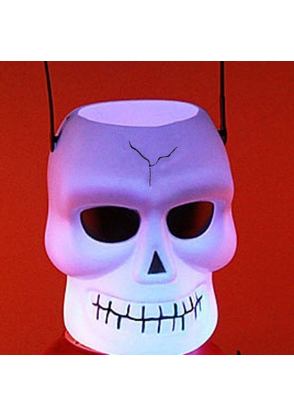 Işıklı Kuru Kafa Şeklinde Halloween Kapaklı Şeker Toplama Kovası Plastik 1 Adet