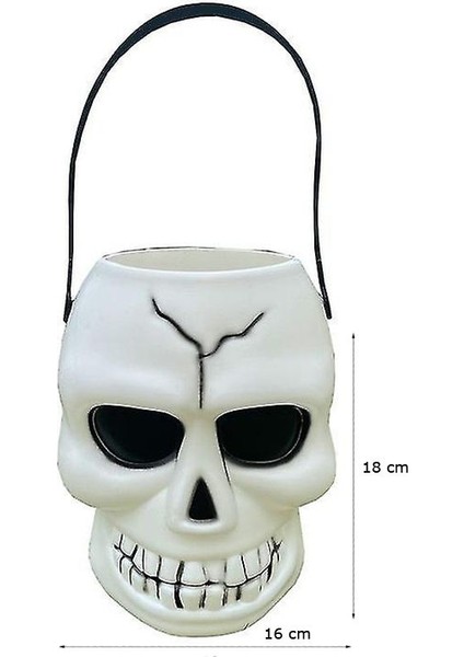 Işıklı Kuru Kafa Şeklinde Halloween Kapaklı Şeker Toplama Kovası Plastik 1 Adet modelleri