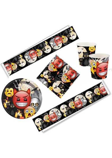 Halloween Temalı 53 Parça Emoji Korku Partisi Sofra Seti 16 Kişilik