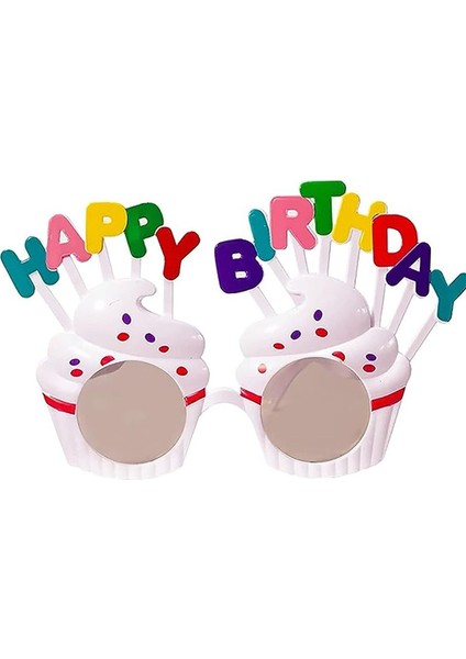 Happy Birthday Krema Gözlük Beyaz Renk Çocuk Yetişkin Uyumlu 6 Adet Hawaretro