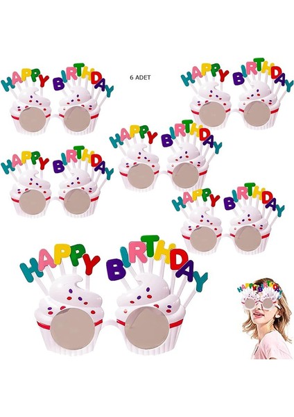 Happy Birthday Krema Gözlük Beyaz Renk Çocuk Yetişkin Uyumlu 6 Adet Hawaretro fiyatları