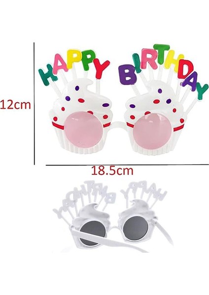 Happy Birthday Krema Gözlük Beyaz Renk Çocuk Yetişkin Uyumlu 6 Adet Hawaretro modelleri