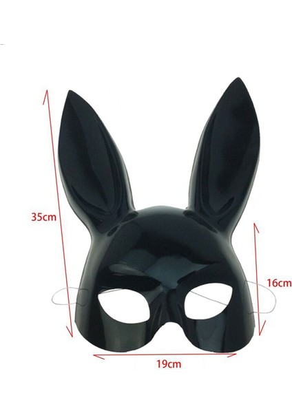 Uzun Plastik Tavşan Maskesi Yetişkin Çocuk Uyumlu Siyah Renk 1 Adet Halloweenbrideretro