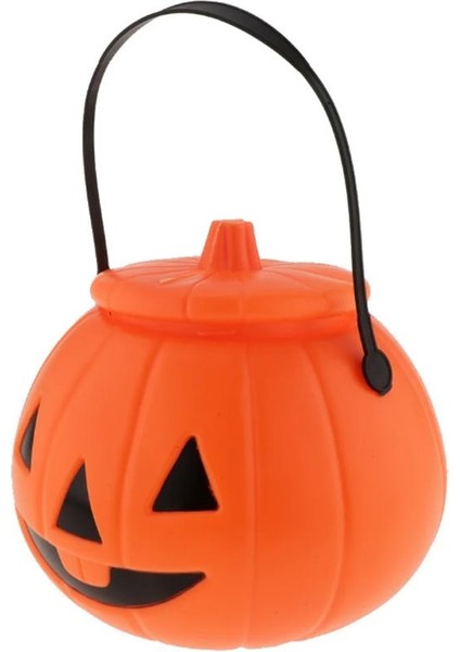Balkabağı Şeklinde Halloween Kapaklı Şeker Toplama Kovası Plastik 1 Adet