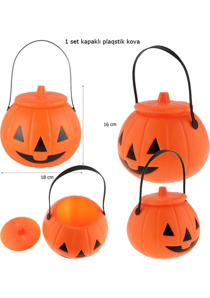 Balkabağı Şeklinde Halloween Kapaklı Şeker Toplama Kovası Plastik 1 Adet fiyatları